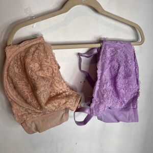 Bundle of two torrid full coverage lace pre own bras one lavender one tan